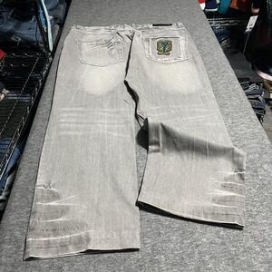Eight 732 Jeans Mens 44x34 Gray Light Wash Relaxed Wide Leg Embroidered Denim